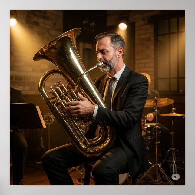 Vintage Jazz Tuba Player Poster (Front)