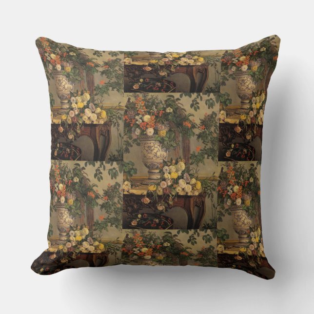 Vintage Jean Frederic Bazille Flowers Throw Pillow (Front)
