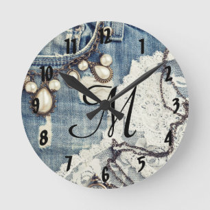 Vintage Jeans Victoria Monogram Initial Wall Clock