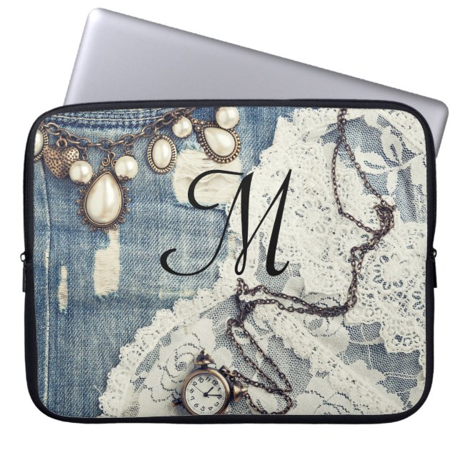 Vintage Jeans Victorian Monogram 15" Laptop Case (Front)