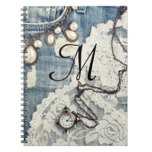 Vintage Jeans Victorian Monogram Initial Note Book