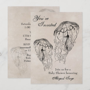Vintage Jellyfish Baby Shower Beach Invitation