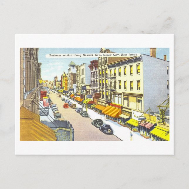 Vintage Jersey City, New Jersey, Downtown View Postcard (Front)