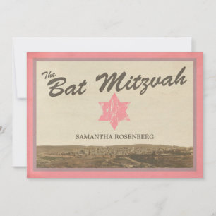 Vintage Jerusalem Bat Mitzvah Invitation in Pink