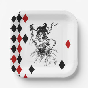 Vintage Jester Lady Paper Plate