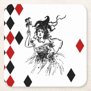 Vintage Jester Lady Square Paper Coaster