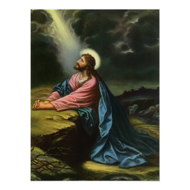 Vintage Jesus Christ Praying, Garden of Gethsemane Poster (Front)