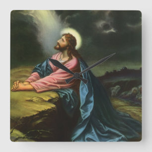 Vintage Jesus Christ Praying, Garden of Gethsemane Square Wall Clock