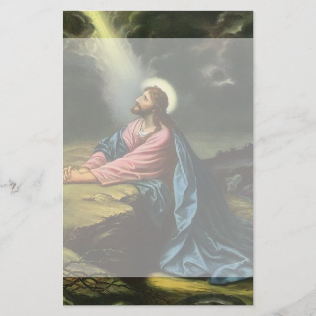 Vintage Jesus Christ Praying, Garden of Gethsemane Stationery (Front)