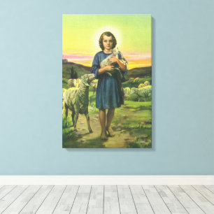 Vintage Jesus Christ the Shepherd with Baby Lamb Canvas Print