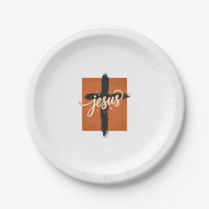 Vintage Jesus Cross Christian Shirt Design_1 Paper Plate