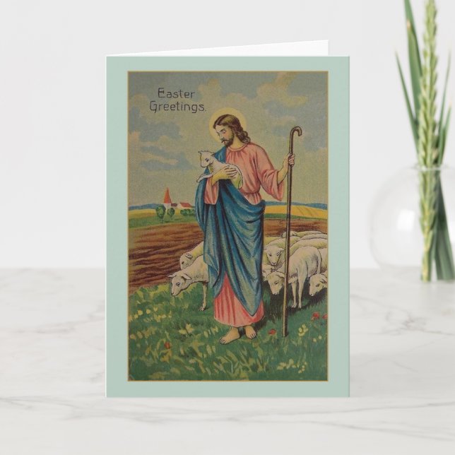 Vintage Jesus Good Shepherd Easter Card (Front)