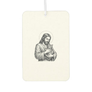 Vintage Jesus Holding Cat Engraving Graphic_1 Air Freshener