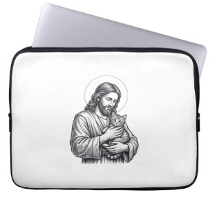 Vintage Jesus Holding Cat Engraving Graphic_1 Laptop Sleeve