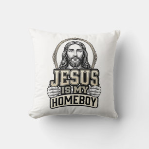 Vintage Jesus Is My Homeboy Engraved Vector Design Throw Pillow