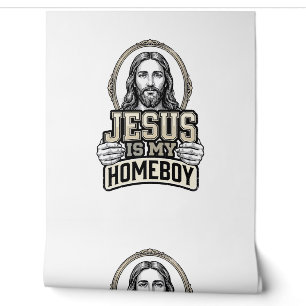 Vintage Jesus Is My Homeboy Engraved Vector Design Wallpaper