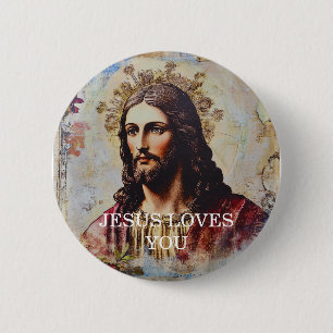 Vintage Jesus Loves You 2 Inch Round Button