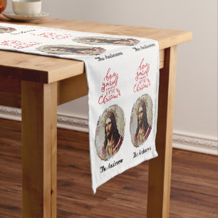 Vintage Jesus Merry Christmas Short Table Runner