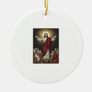 Vintage Jesus Radiant Glory Christian Engraving De Ceramic Ornament