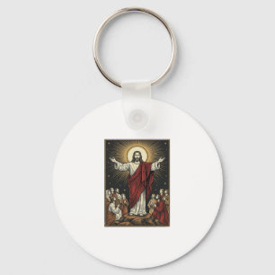 Vintage Jesus Radiant Glory Christian Engraving De Keychain
