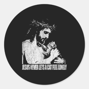 Vintage Jesus Retro Style Cat Lover Gift For Dad B Classic Round Sticker