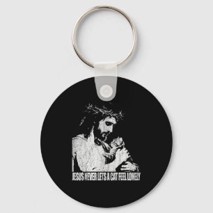 Vintage Jesus Retro Style Cat Lover Gift For Dad B Keychain