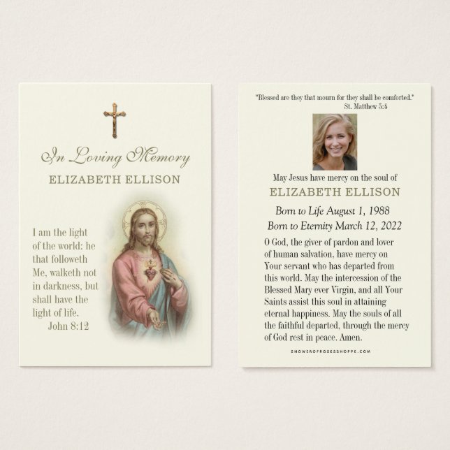 Vintage Jesus  Scripture Funeral Prayer Card (Front & Back)