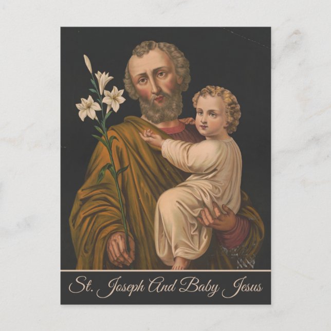 Vintage Jesus & St. Joseph Religious Christian  Holiday Postcard (Front)