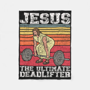 Vintage Jesus The Ultimate Deadlifter Funny Gym Bo Fleece Blanket