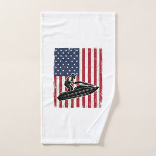 Vintage Jet Ski American Flag Vector Shirt Design_ Hand Towel