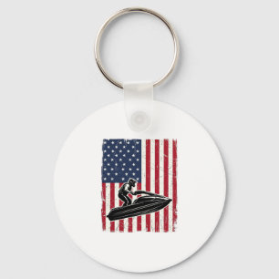 Vintage Jet Ski American Flag Vector Shirt Design_ Keychain