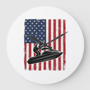 Vintage Jet Ski American Flag Vector Shirt Design_ Large Clock