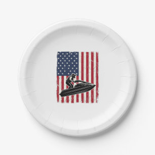 Vintage Jet Ski American Flag Vector Shirt Design_ Paper Plate