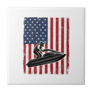 Vintage Jet Ski American Flag Vector Shirt Design_ Tile