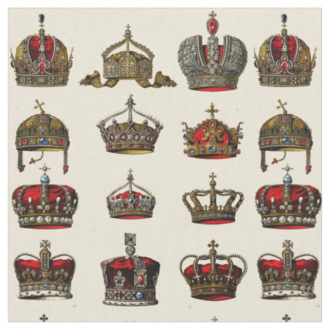 Vintage Jewelled Crowns Pattern Fabric (Close Up)