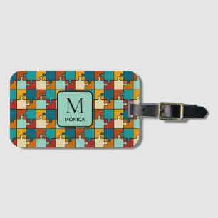 Vintage Jigsaw Puzzle Pieces Monogram  Luggage Tag