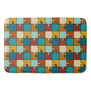 Vintage Jigsaw Puzzle Pieces Pattern Bath Mat