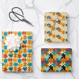 Vintage Jigsaw Puzzle Wrapping Paper Sheet