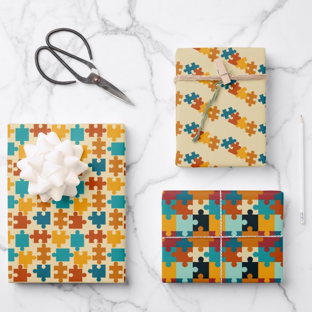 Vintage Jigsaw Puzzle Wrapping Paper Sheet (Front)