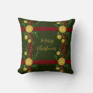 Vintage Jingle Bell Merry Christmas Throw Pillow