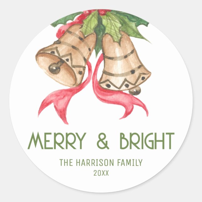 Vintage Jingle Bell Winter Christmas Classic Round Sticker (Front)