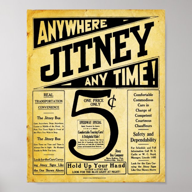 Vintage Jitney Bus Transportation Sign (Front)
