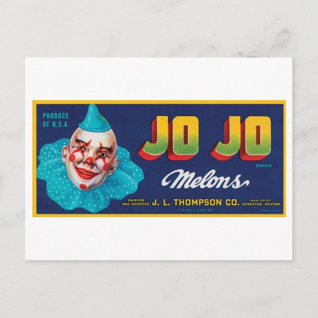 Vintage JO JO Melons Crate Label Postcard (Front)