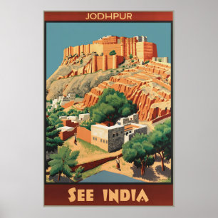 Vintage Jodhpur India Travel Poster Mehrangarh