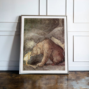 Vintage John Bauer Princess Kissed Bear on Nose Poster