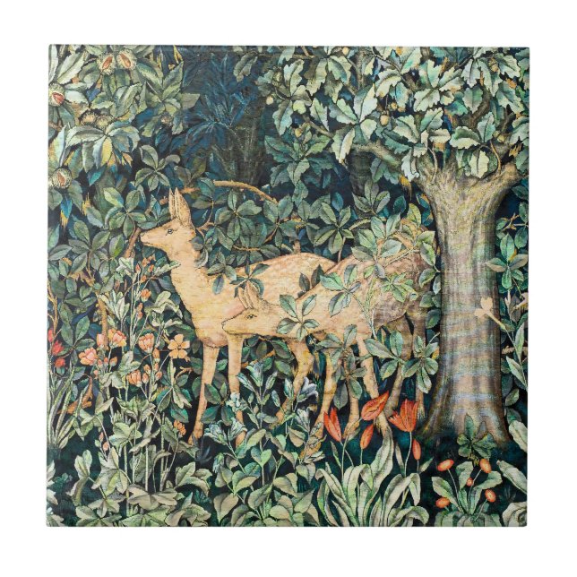 Vintage John Dearle "Greenery"- Tree Flower & Deer Tile (Front)