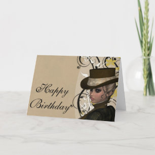 Vintage jolie femme joyeuse carte d'anniversaire 1