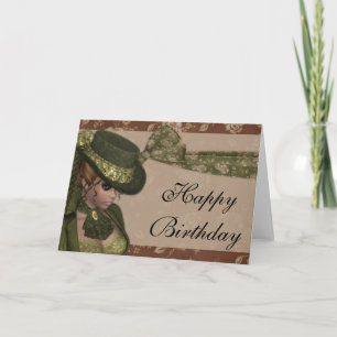 Vintage jolie femme joyeuse carte d'anniversaire 3