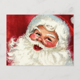 Vintage Jolly Close-up of Santa Holiday Postcard