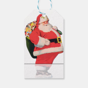 Vintage Jolly Fat Santa With Bag of Toys Christmas Gift Tags